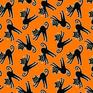 Here We Glow: Tossed Cats on Orange- Henry Glass Fabrics Sold by the Yard - Bild 1 von 1