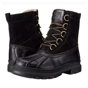 NEW $425 FRYE Black Suede Riley D Ring Lace Shearling Boots Size 9 - Picture 1 of 8