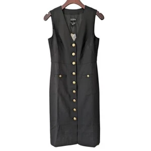J. Crew Buttoned Sheath Dress Italian Stretch Wool Size 6 Black NWT $268 CD370 - Picture 1 of 7