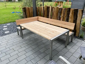 Eckbank "Gebirgslärche" Gartenmöbel-Set Edelstahl incl. Tisch 900x2000mm - Bild 1 von 9