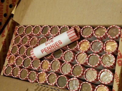1 Box of 50 Rolls 95% Copper Pennies 1982 & Older. Lincoln Memorial Cents ++ - Image 1 of 4