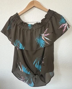 Apt 9 Olive Green Floral Print Women’s Off Shoulder Blouse Sz: Small - Picture 1 of 4