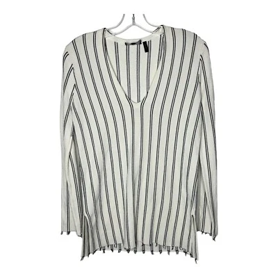 Camisa túnica Theory Top para mujer pequeña blanca negra a rayas cuello en V manga larga Foto 1 de 4