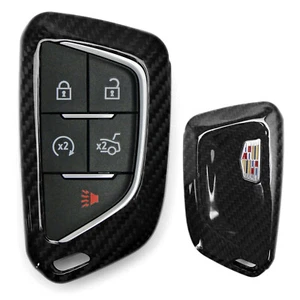 Real Black Carbon Fiber Smart Key Fob Cover For 20+ Cadillac ATS CT4 CT5 CT6 XT4 - Picture 1 of 10