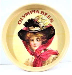 Vintage Olympia Beer Tray Girl In Hat W/ Red Scarf Beer Dist Stock Olympia Wa - Picture 1 of 2