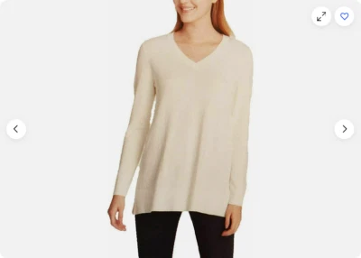 DKNY Jeans Damas, Suéter Cuello en V, (Marfil, Pequeño) Nuevo con Etiquetas Foto 1 de 2