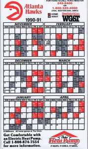 1990-91 ATLANTA HAWKS NBA BASKETBALL MAGNET SCHEDULE - WGST RADIO - Picture 1 of 1