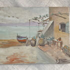 Vintage French painting signed F Sinet Ferdinand Sinet ? seascape seaside Antiq