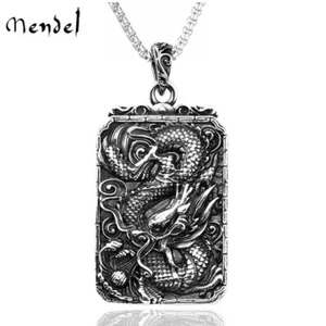 MENDEL Mens Chinese Character Zodiac Dragon Pendant Necklace Stainless Steel Men - Picture 1 of 5
