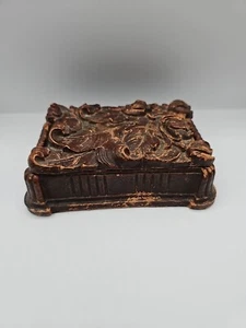 Vintage Syroco carved Wood  Trinket Box Floral Design.  - Picture 1 of 17