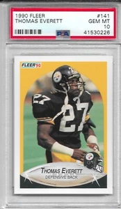 1990 FLEER #141 THOMAS EVERETT PSA 10 GEM MINT POP 1 PITTSBURGH STEELERS COWBOYS - Picture 1 of 2