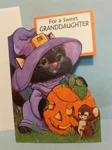 Vintage gestanzte geprägte Halloween schwarze Katze Karte neu unbenutzt Botschafter Maus - Bild 1 von 8