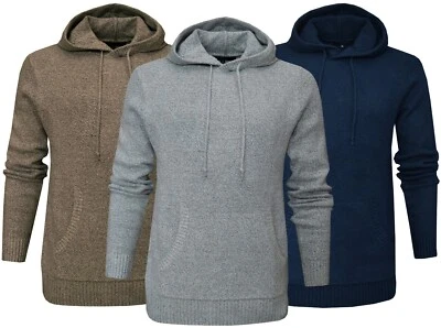 Knitted Hoodie Pullover Plain Soft Knit Casual Jumper ExStore w/ Kangaroo Pocket - Image 1 of 4