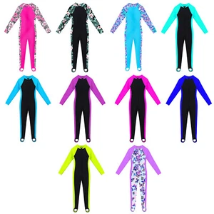 Kids Girls Swimsuit Flower Printed Bathing Suit Zipper Up Swimwear Stretch - Picture 1 of 84