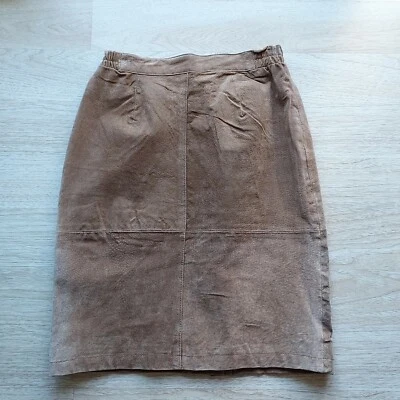 Minifalda lápiz vintage Pelle 100 % gamuza cuero cremallera marrón para mujer talla 10 Foto 1 de 4
