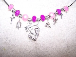 New Religious European Charm Necklace, Pink. Hand Made By Double H Ranch - Picture 1 of 4
