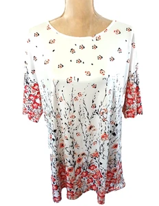 New lightweight black pink floral top t-shirt sz 1X polyester spandex - Picture 1 of 4