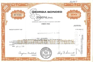 Estados Unidos: 1969; certificado de acciones, compañía Fibers Georgia Bonded, XF, EB-018KH - Imagen 1 de 2