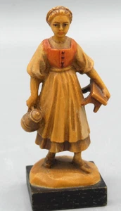 Vintage ANRI Wood Carving - 3" Girl w/ Stool & Jug - Milkmaid - Bernardi - Picture 1 of 6