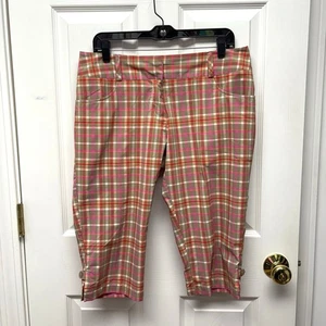 Adidas Climatelite Capri Pants, Pink Brown Plaid Golf, Women's Size 8 - Picture 1 of 5