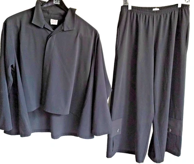 Women's Planet by Lauren G Black Wide Leg Pockets Pants Loose Blouse Outfit  OS - Image 1 of 4