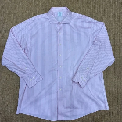 Camisa Brooks Brothers Para Hombre 18-4/5 Rosa Azul Rayas Ajuste Regente Algodón Sin Hierro Foto 1 de 4