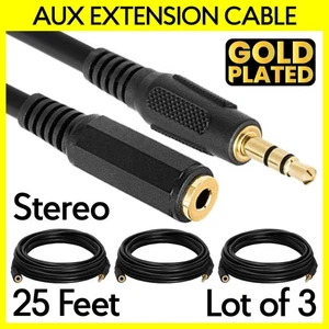 3 Pack 25 Feet 3.5mm Extension Cable Aux Cable 1/8" Male to Female Stereo Cord - Picture 1 of 3