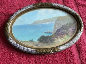 Brixham And Berry Head Victorian Watercolour Oval Frame Unsigned C 1890 - Picture 1 of 8