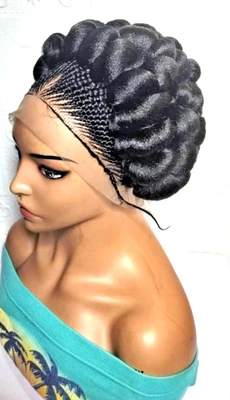 Peluca Trenzada Cornrow con Trenzas Jumbo Twist Nudos Bantú Encaje Completo con Pelo de Bebé Foto 1 de 4