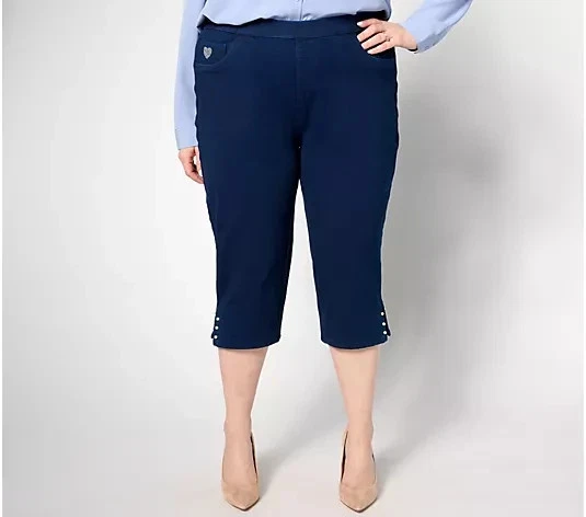 Quacker Factory DreamJeannes Mini Faux Pearl Capri Pant-Dk Indigo-5X-NEW-A636663 - Image 1 of 1