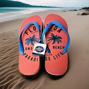 Flip Flop Tropical Mens Sz 10/11 Original Lifestyle Orange Palm Trees Beach New! - Imagen 1 de 8