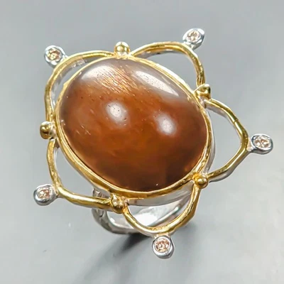 Anillo de piedra solar ojo de gato natural de 34 quilates de plata de ley 925 talla 8,5/R447076 Foto 1 de 4