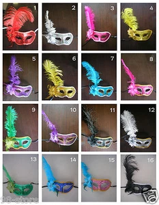 15XRose Venetian Costume Masquerade Cosplay Fancy Ball Party Mask with feather - Picture 1 of 1