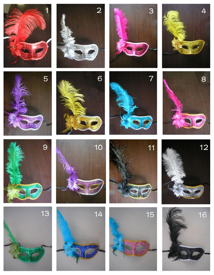 15XRose Venetian Costume Masquerade Cosplay Fancy Ball Party Mask with feather  - Image 1 of 1