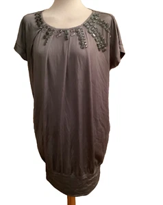 New Vero Moda grey beaded mini party dress tunic top size M 12 slinky fabric - Picture 1 of 2