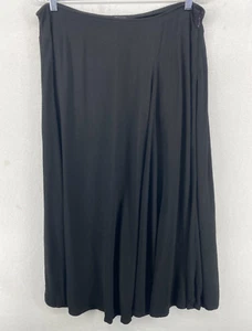 EILEEN FISHER Skirt L Rayon Crepe Woven A-Line Flare Midi Side Zip Black USA - Picture 1 of 15