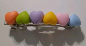 3" Hair Barrett For Women and Girls Multicolor Resin Hearts Hand Made - Picture 1 of 3