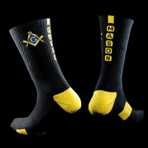 Masonic Black and Gold Warm Long Woven Socks - Mason Athletic Crew Socks - Picture 1 of 2