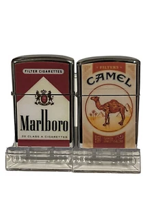 2 Pcs Windproof Oil Lighters Unbranded Marlboro And Camel Design High Quality - Picture 1 of 8