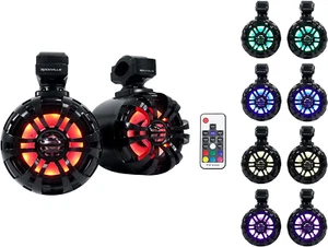 Pair WB50KLS Black 5.25" 250W Metal Marine Wakeboard LED Tower Speakers - Picture 1 of 9