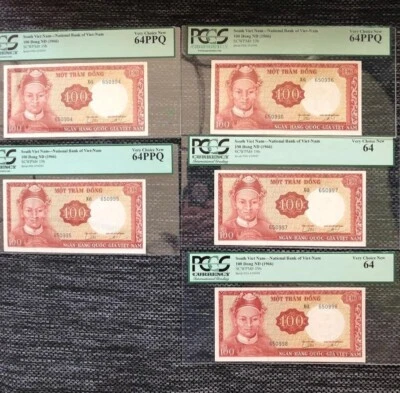 1966 South Vietnam Five Consecutive100 Dong PCGS 64 Banknotes - Image 1 of 2