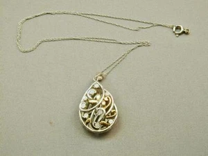 Vintage DDG Sterling Silver Teardrop Pendant Necklace w/Diamonds - Picture 1 of 7