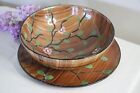 Vintage Italy Hand Painted Large Salad Bowl & Companion Platter Cherry Blossom