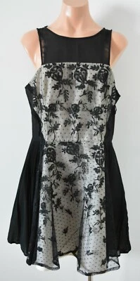 ASOS Dress Womens Size 14 (Medium) Black White Floral Lace Fit Flare Sleeveless - image 1 of 4