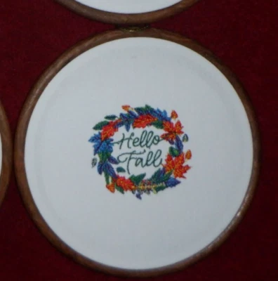 EMBROIDERY FALL SEASON, HAND/MACHINE MADE IN USA. IN 6" ROUND FRAME - Image 1 of 2