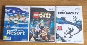 3 Wii Games; Wii Sports Resort, Lego Star Wars, Disney Epic Mickey, Box & Manual - Picture 1 of 24