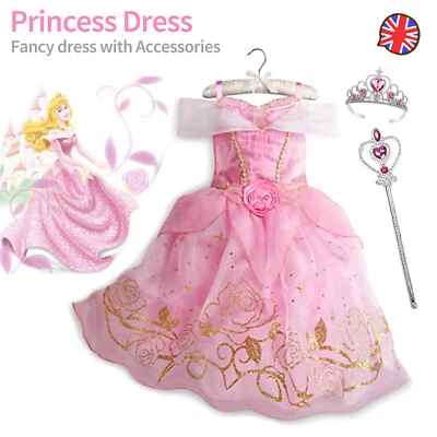 ELEBABY Girls Kids Princess Aurora Fancy Dress Up Sleeping Beauty Party Cosplay Costume