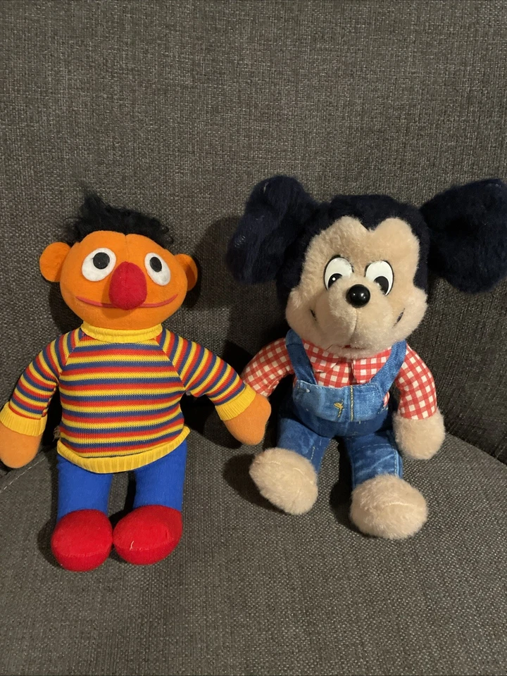 VTG 1976 Disney MICKEY MOUSE Knickerbocker Plush Doll Overalls & 1980s Ernie Lot - Image 1 of 4