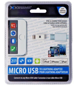 Xtreme 2-in-1 Micro USB to Lightning Adapter - White (MFi-Certified) - Picture 1 of 1