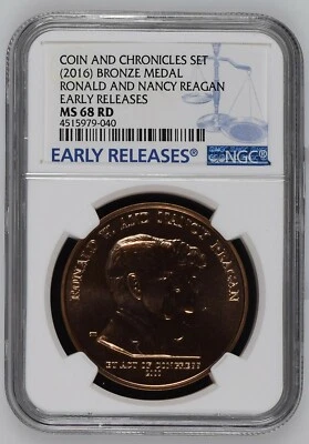 2016 RONALD NANCY REAGAN BRONZE MEDAL NGC MS68 RD FROM COIN CHRONICLES SET  - Image 1 of 4